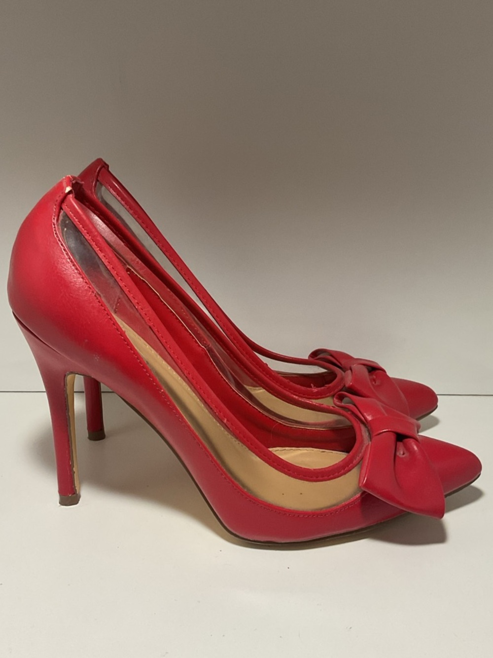 JustFab Red Bow-Accent Pointed-Toe Stilettos